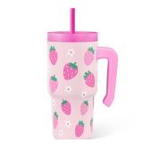 Strawberry Tumbler 20oz with Handle and Silicone Straw Lid for Kid, Insulated Stainless Steel Cup, Gift for Kids Girls, Gifts Idea for Birthday Christmas Back to School