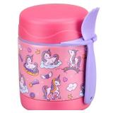 10oz Soup Thermo for Hot Food Kids Insulated Food Jar,Thermo Hot Food Lunch Container, Width Mouth Stainless Steel Lunch Box for Kids with Spoon (Pink-Cute Horse)