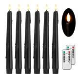 Stmarry Black Flameless Taper Candles with Remote and Timer - 9.65 Inch Real Wax LED Candlesticks - Wax Drip Battery Operated Halloween Taper Candles with 3D Flickering Flame Halloween Decor, 6 Pack