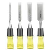 HURRICANE 4 Piece Wood Chisel Set for Woodworking. CR-V Steel Beveled Edge Blades with Safety Caps. Durable PVC High Impact Handle, for Precision Carving & DIY Projects (1/4, 1/2, 3/4, 1)