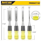 HURRICANE 4 Piece Wood Chisel Set for Woodworking. CR-V Steel Beveled Edge Blades with Safety Caps. Durable PVC High Impact Handle, for Precision Carving & DIY Projects (1/4, 1/2, 3/4, 1)