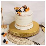 Wenqik Gold Cake Stand 14 Inch Round Metal Cupcake Dessert Wedding Cake Stand Cookies Display Holder with Modern Design Fruit Serving Tray for Table Wedding Birthday Anniversary Party