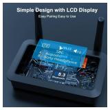 1Mii B03+ Bluetooth Transmitter Receiver for TV Home Stereo, Long Range Bluetooth 5.3 Adapter for TV Audio with Screen, aptX Low Latency & HD & AD, Optical RCA AUX 3.5mm Inputs/Outputs