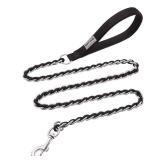 Chew Proof Metal Leash Chain for Medium Large Dogs, 4FT Strong Anti Chew, Comfortable Soft Padded Handle Black