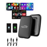 2025 New 4-in-1 Wireless CarPlay Adapter Support Netflix/YouTube/TF, Android Auto & Carplay Adapter with USB-A and USB-C Cables,Convert Wired to Wireless Apple Dongle, Video Box Car Play for iOS 10+
