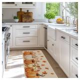 FYSUIMU 2Pcs Fall Kitchen Mat White Orange Pumpkin Maple Leaves Welcome Floor Mat Non-Slip Door Rug for Autumn Harvest Thanksgiving Indoor Outdoor Bathroom, 17 x 29 Inch & 17 x 47 Inch