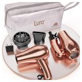 LURA Mini Portable Travel Hair Dryer:Dual Voltage Small Lightweight Blow Dryer with EU Plug,1200W Compact Hairdryer with Folding Handle,with Concentrator&Diffuser Attachment,for Women and Men