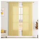 Yellow Linen Curtains 80 Inches Long for Bedroom Back Tab Light Filtering Privacy Sheer Yellow Curtains Modern Farmhouse Coastal Decor Cotton Textured Gauze Curtain 2 Panel Set 52x80