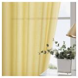 Yellow Linen Curtains 80 Inches Long for Bedroom Back Tab Light Filtering Privacy Sheer Yellow Curtains Modern Farmhouse Coastal Decor Cotton Textured Gauze Curtain 2 Panel Set 52x80