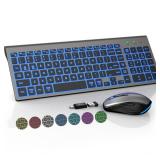 SABLUTE Wireless Keyboard and Mouse Combo Backlit - Compact Quiet Keyboard with RGB Mouse, Rechargeable, Slim, Sleep Mode, Portable Cordless Keyboard Mouse Set for Mac, Windows, Laptop (Space Gray)