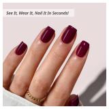 BTArtbox Press On Nails Short - Plum Red Squoval Press On Nails with Glue for Women, Opaque Soft Gel Glue On Nails in 15 Sizes - 30 Stick On Nails Kit, Blackberry