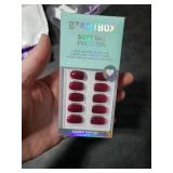 BTArtbox Press On Nails Short - Plum Red Squoval Press On Nails with Glue for Women, Opaque Soft Gel Glue On Nails in 15 Sizes - 30 Stick On Nails Kit, Blackberry