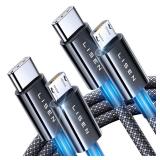 LISEN 2-Pack USB C to Micro USB Cable 3.3FT Nylon Braided, PS4 Controller Charger, Micro USB to USB C, 2.4A Charging&480Mbps Data Transmission, for Type C Wall Chargers/PS4/Xbox One/Old Kindle/Android