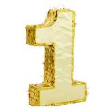 Gold Foil Number 1 Pinata - Pull-String Party Game & Birthday Pinata - First Fiesta Birthday Decorations - Gold, 10 x 16 x 3 in