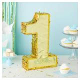 Gold Foil Number 1 Pinata - Pull-String Party Game & Birthday Pinata - First Fiesta Birthday Decorations - Gold, 10 x 16 x 3 in