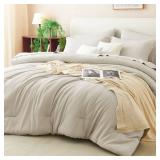 CozyLux King Comforter Set Beige, 7 Pieces Bed in a Bag Soft Bedding Comforter Set with Sheets, All Season Boho 7PC Bed Sets with Comforter, Fitted Sheets, Flat Sheets, Pillow Shams and Pillowcases