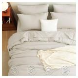 CozyLux King Comforter Set Beige, 7 Pieces Bed in a Bag Soft Bedding Comforter Set with Sheets, All Season Boho 7PC Bed Sets with Comforter, Fitted Sheets, Flat Sheets, Pillow Shams and Pillowcases