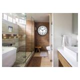 JENLYSTIME 12 Inch Indoor/Outdoor Retro Waterproof Wall Clock with Thermometer Silent Round Quartz Battery Operated Easy to Read Decorative for Kitchen Patio,Bathroom,Deck,Porch,Pool(Silver)