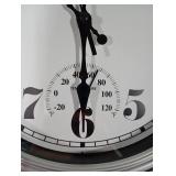 JENLYSTIME 12 Inch Indoor/Outdoor Retro Waterproof Wall Clock with Thermometer Silent Round Quartz Battery Operated Easy to Read Decorative for Kitchen Patio,Bathroom,Deck,Porch,Pool(Silver)