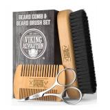 Viking Revolution Beard Comb & Beard Brush Set for Men -- Natural Boar Bristle Brush and Dual Action Pear Wood Comb w/Velvet Travel Pouch - Great for Grooming Beards and Mustaches