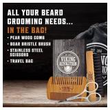 Viking Revolution Beard Comb & Beard Brush Set for Men -- Natural Boar Bristle Brush and Dual Action Pear Wood Comb w/Velvet Travel Pouch - Great for Grooming Beards and Mustaches