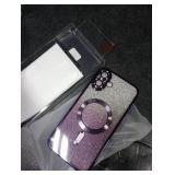 Misea Magnetic for iPhone 16 Plus Case Compatible with MagSafe [Military Grade Drop Protection] Full Camera Lens Protector Luxury Gradual Glitter Plating Soft Phone Case for Women Girls 6.7, Purple