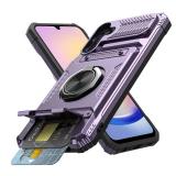 Vofolen for Samsung Galaxy A25 5G Phone Case with Card Holder [Store 2 Cards] + 360° Magnetic Rotated Ring Kickstand Dual Layer Heavy Duty Shockproof Wallet Case Cover for Samsung A25 5G Case, Purple