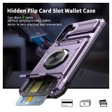 Vofolen for Samsung Galaxy A25 5G Phone Case with Card Holder [Store 2 Cards] + 360° Magnetic Rotated Ring Kickstand Dual Layer Heavy Duty Shockproof Wallet Case Cover for Samsung A25 5G Case, Purple