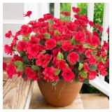 Fake Hibiscus Artificial Flowers for Outdoors Spring Summer Decoration, 6 Bundles Silk Red Hibiscus Flowers Bouquet UV Resistant Look Real Faux Plants for Outside Planter Front Door Porch Balcony Yard