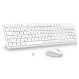 LeadsaiL White Wireless Keyboard and Mouse Combo, Full-Sized Ergonomic Computer Keyboard, 2.4GHz USB Cordless Keyboard Silent Mouse Set, 12 FN Shortcuts for Windows MacOS Laptop Computer