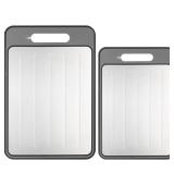 Cutting Board Double Sided,2 Pcs Vegetable Board With Sharpening Stone,Large Size+Small Size,Food Grade Stainless steel and Wheat straw PP Material,Eco-Friendly (Gray)