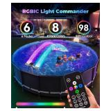 Solar Pool Fountain with 8-Color 6-Mode RGBIC LED Lights, Above/Inground Solar Lights with Remote, 360°Adjustable Dual Spray Waterfall Sprinkler Fountain for Relaxation & Cooling 10-20°F