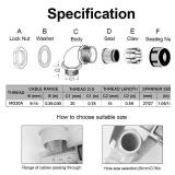 LeMotech M20 Cable Gland, 90 Degree Adjustable 9-14mm Strain Relief, Cord Connectors Nylon Joints with Gaskets, 6 Pcs, Grey