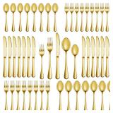 40 Pcs Gold Silverware Set Service for 8, Premium Stainless Steel Flatware Set, Cutlery Utensil Set, Durable Home Kitchen Eating Tableware Set, Include Fork Knife Spoon Set, Dishwasher Safe