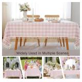 JIALE Gingham Tablecloth Rectangle Cotton Linen Fabric Checkered Table Cloth with Tassel Washable Wrinkle Free Buffalo Plaid Table Cover for Birthday Party Picnic Outdoor Kitchen Dining, Pink, 55x75