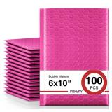 Fuxury Bubble Mailers 6x10 100 Pack Pink Thick Padded Envelopes Usable Size 6x9 Mailing Envelopes Bubble Padded, Shipping Bags for Mailing,Packaging, Small Business, Boutique, Bulk #0