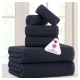 CASA COPENHAGEN Popcorn Textured 6 Pieces Towel Set- Navy Blue, 550 GSM 2 Bath Towel 2 Hand Towel 2 Washcloth, Rough & Tough Use Cotton Towels Gift Set for Bathroom
