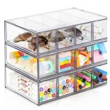 Desk Organizer with 12 Drawers, FODIENS 3 Packs Stackable Desktop Storage Box with Removable Drawer, Clear Sunglasses Organizer Display Case for Stationery Marker Pens Eyeglasses Office Supply