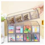 Desk Organizer with 12 Drawers, FODIENS 3 Packs Stackable Desktop Storage Box with Removable Drawer, Clear Sunglasses Organizer Display Case for Stationery Marker Pens Eyeglasses Office Supply