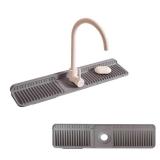 24 Silicone Sink Splash Guard - Kitchen Sink Accessories with Drip Tray, Sponge Holder & Soap Dish, 6° Slope Design for Easy Drainage, Foldable & Fasten Button for Secure Fit, Grey