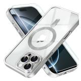 Misea Magnetic for iPhone 16 Pro Max Case Compatible with MagSafe [Never Yellowing] [Military Grade Drop Protection] Full Camera Lens Protector Plating Soft Clear Phone Case for Women, Titanium Silver
