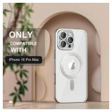 Misea Magnetic for iPhone 16 Pro Max Case Compatible with MagSafe [Never Yellowing] [Military Grade Drop Protection] Full Camera Lens Protector Plating Soft Clear Phone Case for Women, Titanium Silver