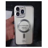 Misea Magnetic for iPhone 16 Pro Max Case Compatible with MagSafe [Never Yellowing] [Military Grade Drop Protection] Full Camera Lens Protector Plating Soft Clear Phone Case for Women, Titanium Silver