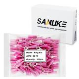 Sanuke 105Pcs 22-16 AWG - #10 Heat Shrink Ring Terminals 0.8mm Tinned Pure-Copper Marine Grade Waterproof Heat Shrink Wire Connectors Red