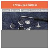 ZENGLU 20 Sets of 17mm Button for Sewing Metal Jeans, No-Sew Nailess Removable Metal Jeans Buttons Replacement Repair Combo Thread Rivets and Screwdrivers(Black Colours)