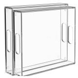 Collwait 2 Pack Serving Tray with Handles, Clear Acrylic Tray for Serving Food, Large Outdoor Food Trays for Eating, Lucite Acrylic Trays for Appetizer, Pizza, Fruit and Drinks, Unbreakable, 16x12