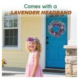 KTGOW 24 Lavender Wreath for Front Door - Artificial Floral Lush Summer Wreath with Adjustable Headband & DIY Decor for Wall, Home, Wedding, Party, Christmas (Purple)