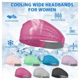 Sukeen Wide Headbands for Women, Instant Cooling Elastic Non-Slip Workout Headbands, Moisture-Wicking Sports Sweatbands for Gym, Yoga, Running, Fitness, 4 Pack, Black/Gray/Blue/Rose Red