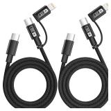 USB C Cable 60W Max, 2 in 1 USB C to C/Lightning Cable, Fast Charging Type-C Multi iPhone Charger Cord Compatible for iPhone 16/15/14/13, Android, MacBook, iPad, Carplay and More (2Pack Black) ONE LIG