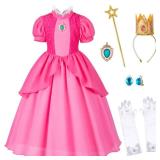 Pink Princess Dress for Girls, Kids Princess costume with Crown Gloves Wand Earrings 3T 4T